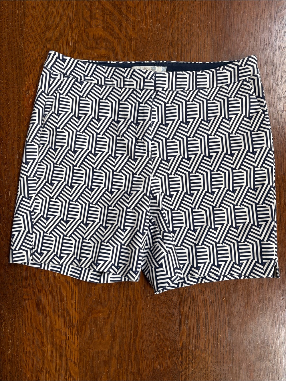 Boden Richmond Navy and White Geometric Print Bermuda Shorts